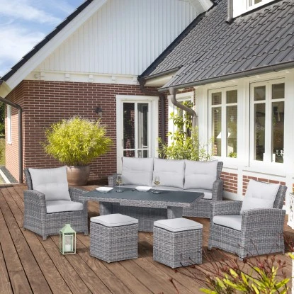 Lounge-Set mit Esstisch Vermont 6-teilig aus Polyrattan Wave Cliff Lounge-Set Mit Esstisch Vermont 6-teilig Aus Polyrattan Wave Cliff -Gardena Verkäufe 4048124987230 AB 01